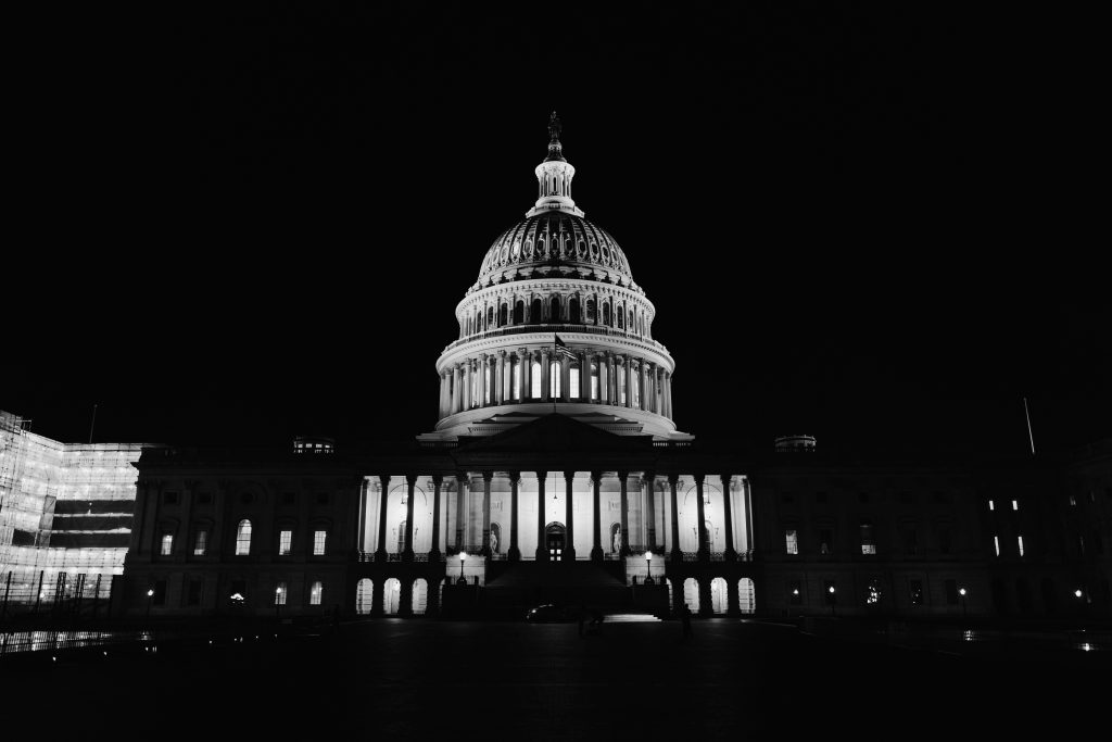 The nations capitol building, on Capitol Hill, Washington DC is shown at nighttime. Christ Kirk (church) DC is located on Capitol Hill - All of Christ, for all of Life, for all of the Nations Capitol region.